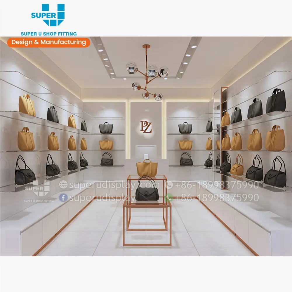 Fashion Design Bag Shop Retail Boutique Handbag Showroom Design Manufacturing Supplier Wholesale Shop Furniture Display Bags