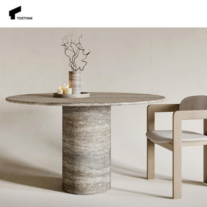Tostone thanh lịch Vòng bạc travertine Bàn Ăn-hình trụ chân travertine bàn tròn cho không gian ăn uống tinh vi - Product Image 4
