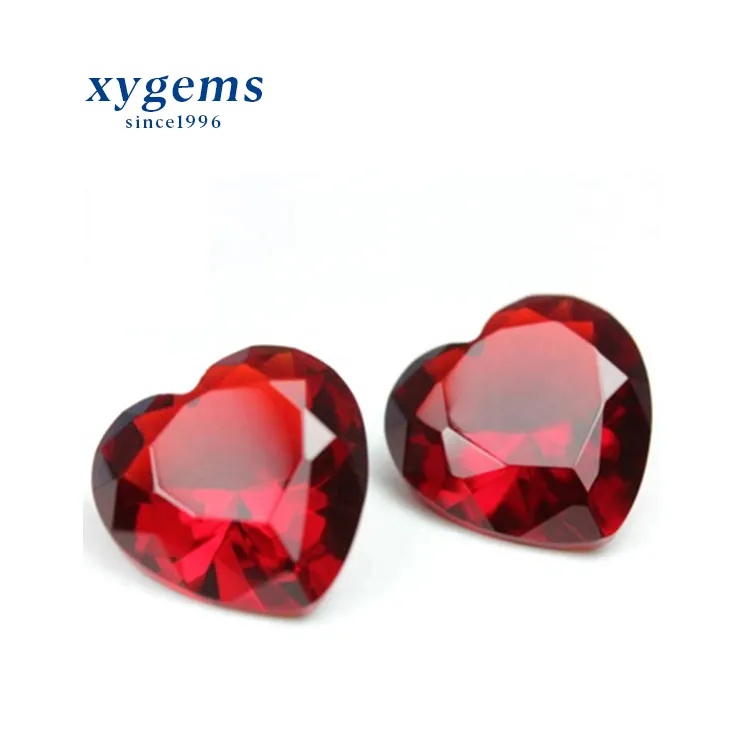 Xygems Batu Permata Sintetis Potongan Hati, Batu Permata Sintetis Kaca Merah Gelap untuk Membuat Perhiasan