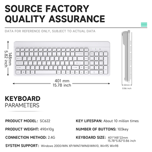 104Key USB inalámbrico 2,4 GHz Keycaps compacto multifuncional membrana ergonómica Klavye teclado y ratón español PC ipad - Product Image 2