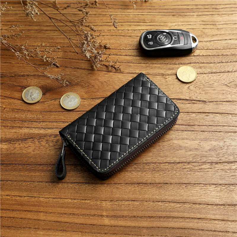 Cuir de vachette tressé noir crazy horse