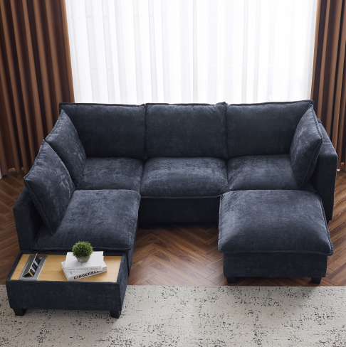 Blue + Chenille + Foam + 5 Seat