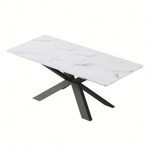 Modern Design <strong>Square</strong> <strong>Expandable</strong> Extendable White Mable Dining <strong>Table</strong> and Chair Dining <strong>Table</strong> Set - Product Image 1