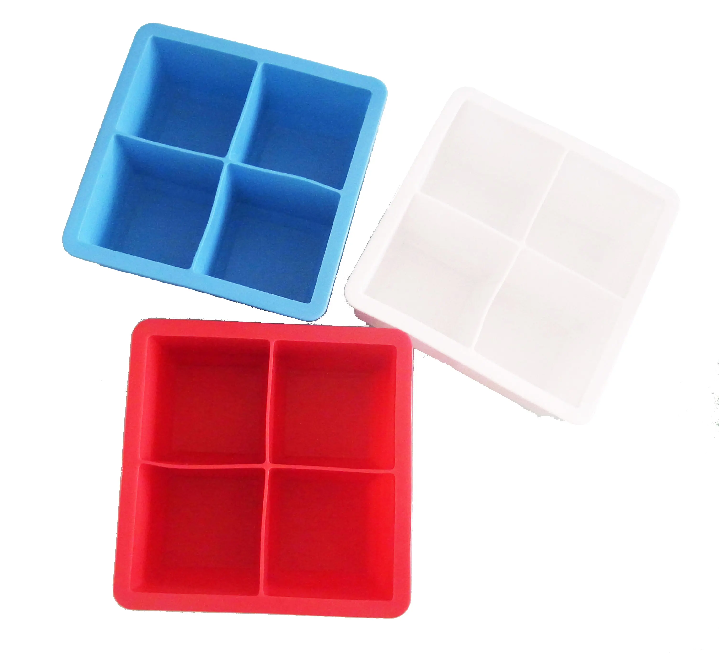 Cubitera de silicona de hielo personalizada, paquete de 2 cubos de 2,25 pulgadas, color gris, negro, blanco, azul y rojo