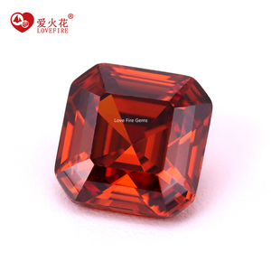 Sentetik gevşek taş cz taş 3A sınıf garnet kırmızı asscher kesim kübik zirkonya - Product Image 2