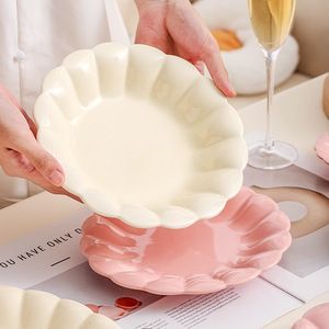 Korea Popular 8&quot;8.5&quot; Flower Shaped Reusable <strong>Porcelain</strong> Muffin <strong>Cake</strong> Salad Plates <strong>Set</strong> Various Colors Dinnerware - Product Image 2
