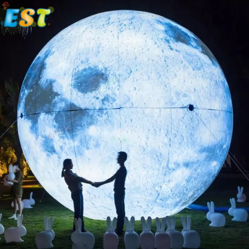 Buiten Decoratie Opblaasbare Planeet Licht Opblaasbare Maan Ballon Met Led Reus 3M Led Ballon Voor Reclame