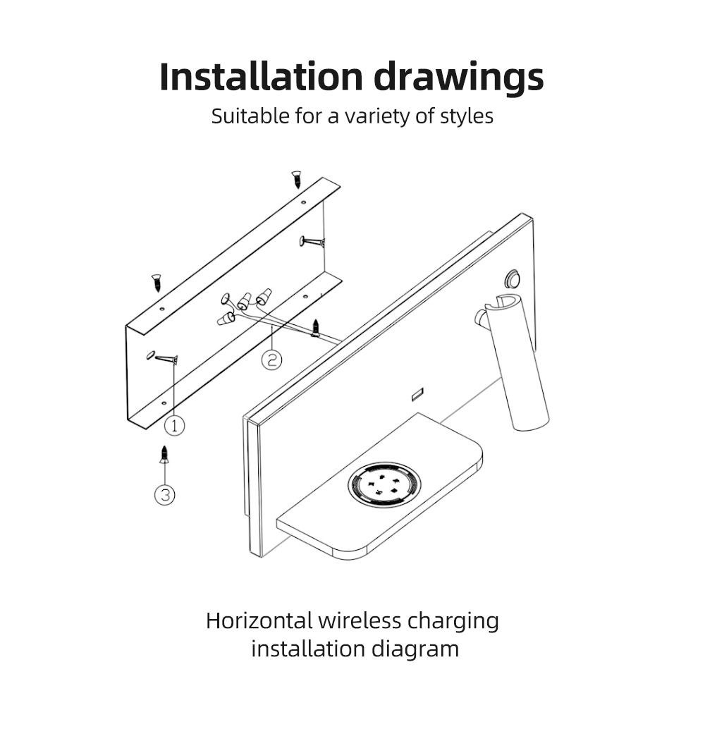 Wireless Charger Wall Light USB Back Lighting Wall Lamp Industrial lamp Loft 90-260V Bedside Reading Charging Book Lamp