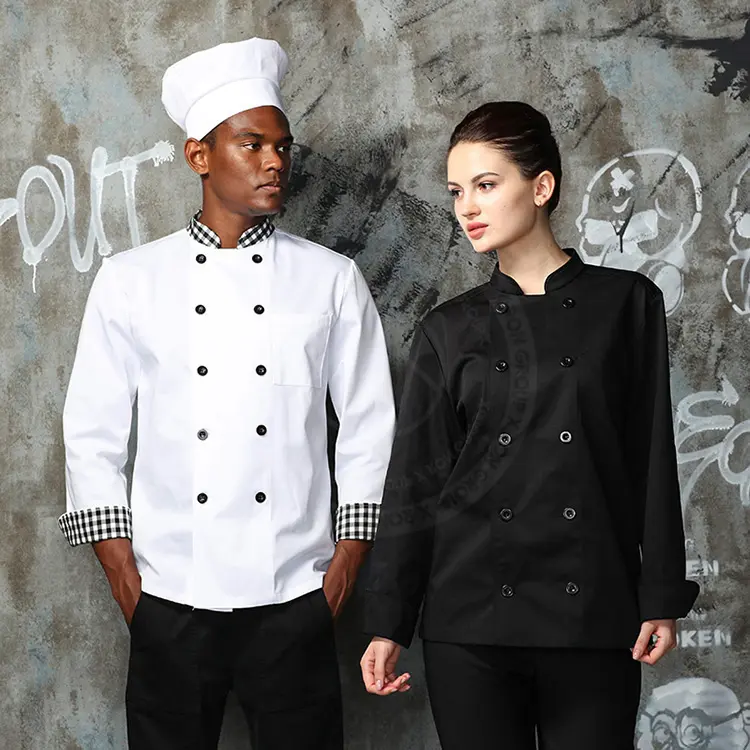 Logo personalizzato tessuti semplici durevoli Poly Cotton Hotel Restaurant White Coat Chef Jacket uniforme da Chef in stile giapponese