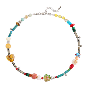 Mode Rvs Natuurlijke Zoetwaterparel Gekleurd Glas Shell Gevlekte Steen Malachiet Bloem Hart Kralen Ketting Vrouwen - Product Image 6