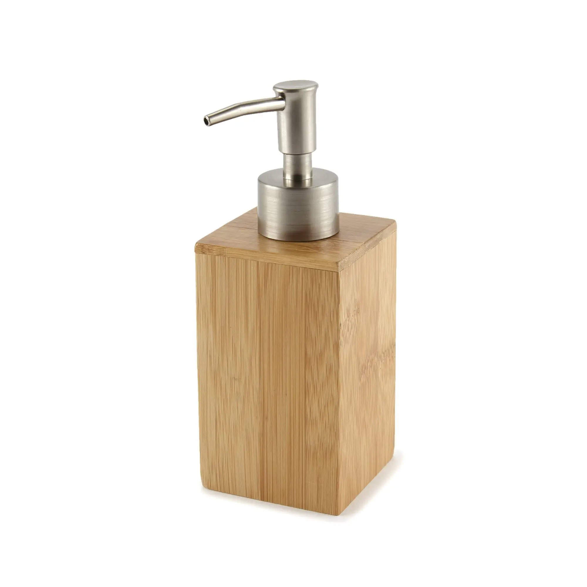 Dispenser di sapone liquido per piatti con pompa manuale verticale in legno di bambù per bagno di casa con parte superiore della pompa lucidata