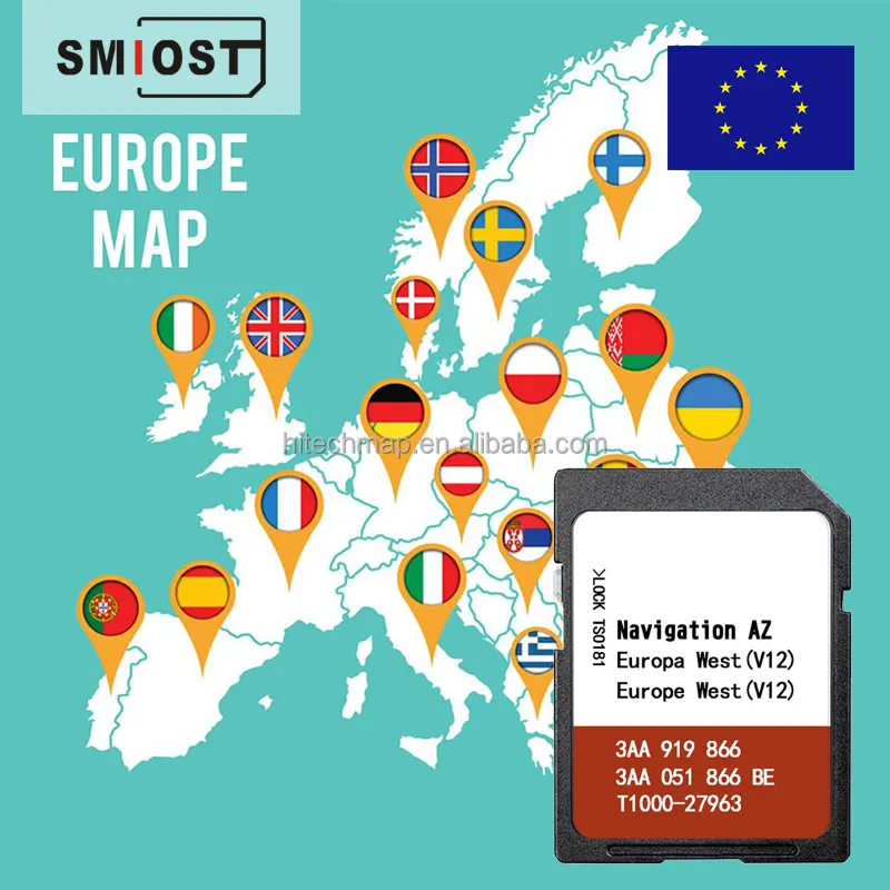 SMIOST carte SD 8GB voiture GPS Sat Nav carte mémoire de Navigation CID personnalisée pour VW AZ V12 East Polo Tiguan Europe