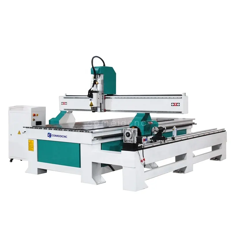 Jinan Supplier high speed 1325 4 axis rotary wood carving cnc router with T-slot table