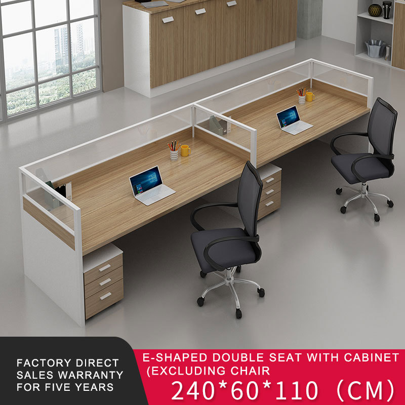 E-shaped 2 seats desk with drawer