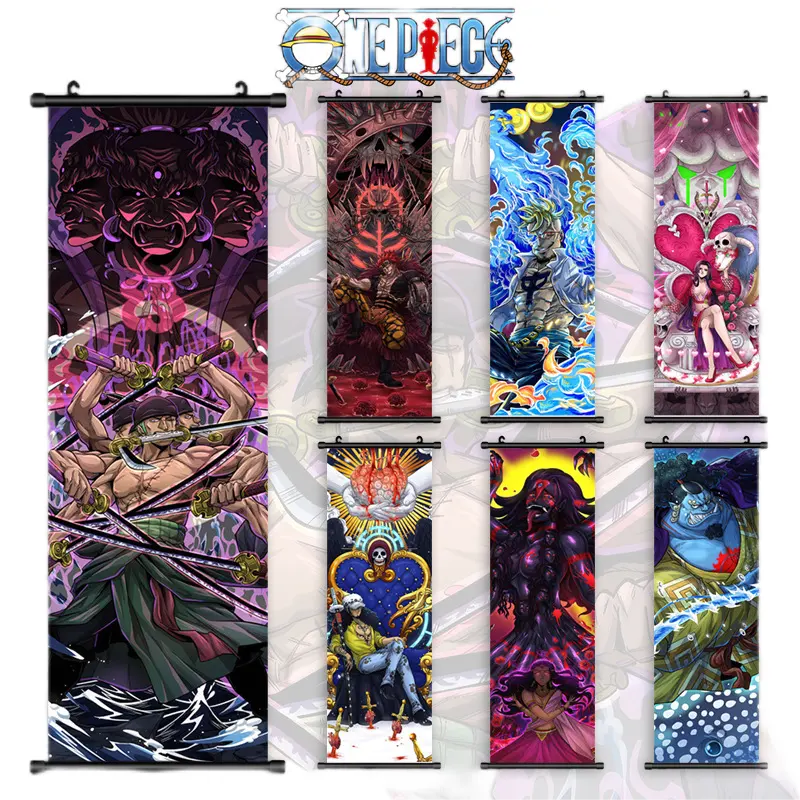 Venta caliente sala de estar pintura decorativa personaje Luffy Zoro pared arte Hd inyección de tinta Anime japonés One Pieces Scroll Poster