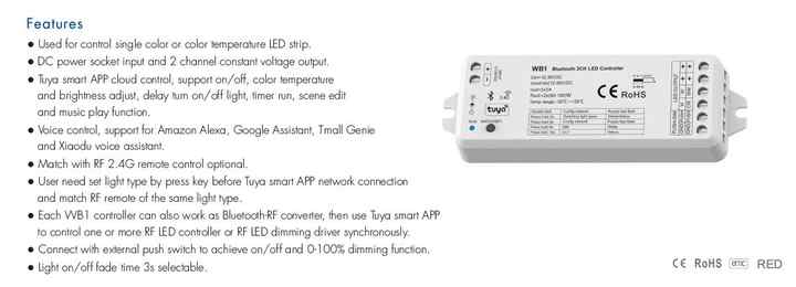 WB1 2CH Tuya Wifi LED Remote Dimmer einfarbige Bluetooth LED Wireless RF Controller