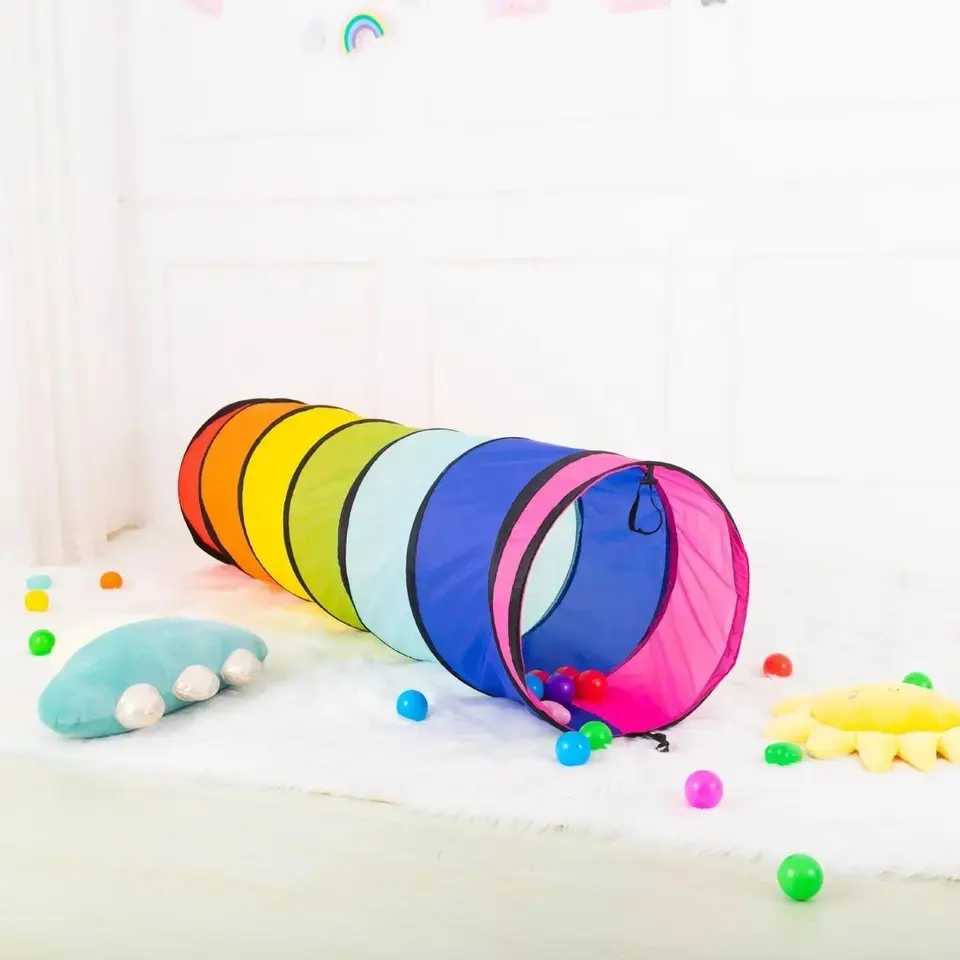 INS NOVO Sensorial Colorido Arco-íris Interior Play Yard One Touch Dobrável Pop Up Crianças Brincar Tenda Bebê Rastejando Túnel