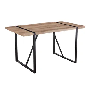 现代矩形餐桌，适用于4-6种可伸展的木材和金属，采用大理石饰面 - Product Image 1