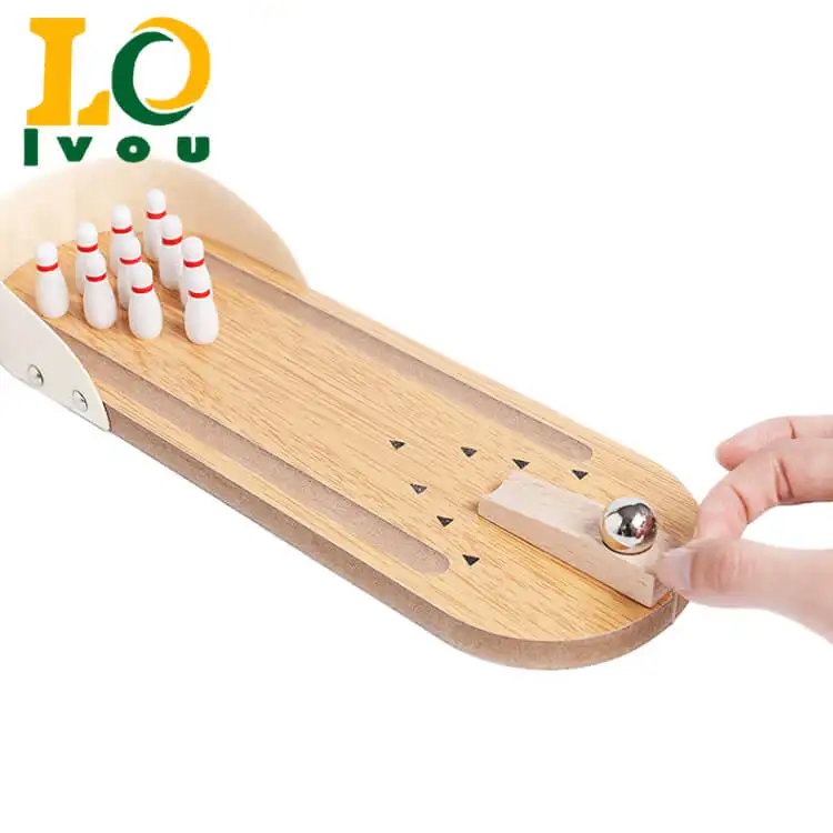 Heißer Verkauf Indoor Brettspiele Mini Holz Mini Tisch Bowling Spiel Set Spielzeug für Kinder