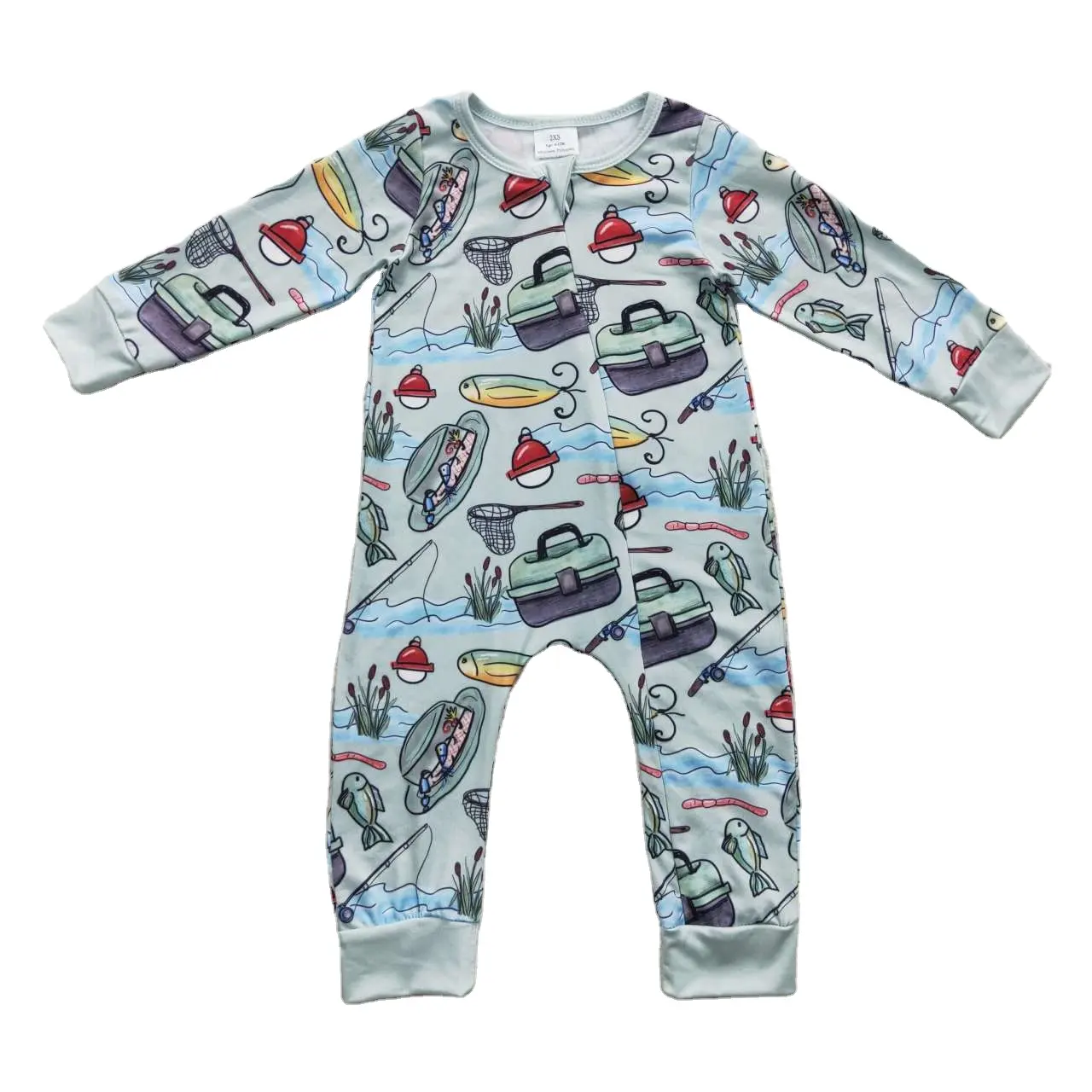 Wholesale Toddler Fishing Romper Newborn Infant Children Snap Button Kids Zipper Baby Boy Long Sleeves Jumpsuit LR0321