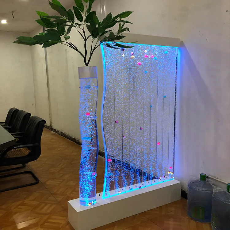 Decoración acrílica personalizada, pantalla Led, fuentes de pared de burbujas de agua