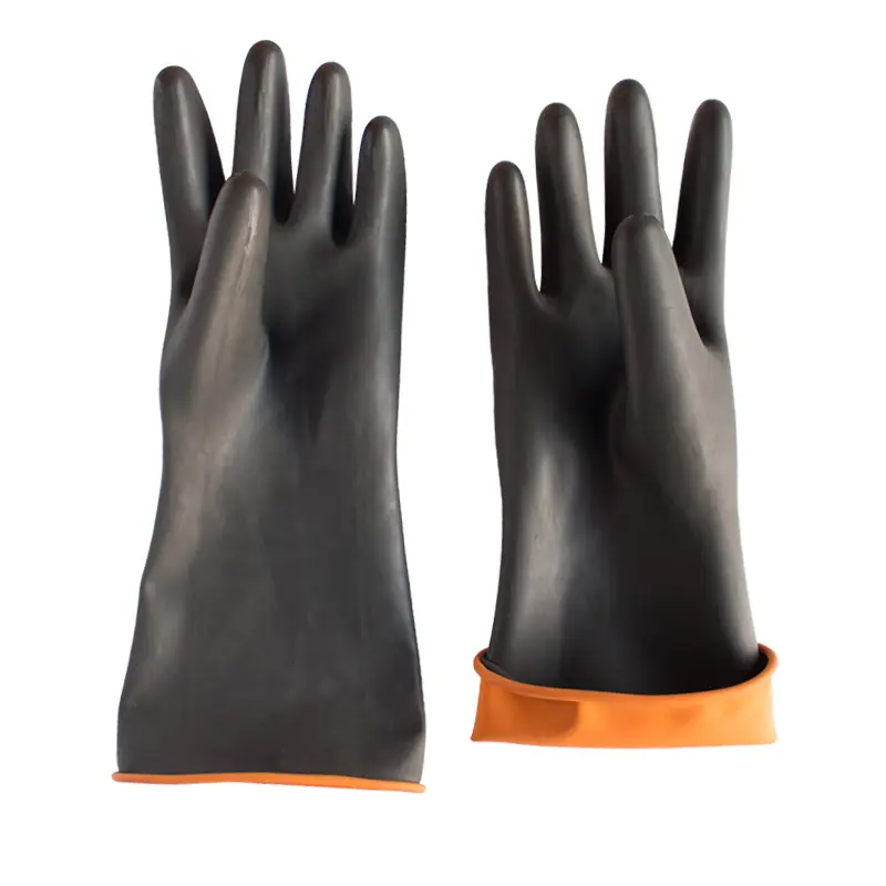 Industrial Acid Alkali Resistant Rubber Latex Gloves Smooth Chemical Safety Protective Gloves Orange Inner Black Outer Household