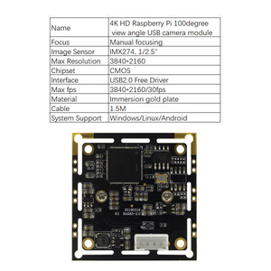 JIND Wide Angle 8.0MP 4K <strong>Raspberry</strong> <strong>Pi</strong> Smallest Manual Focus <strong>Microphone</strong> Webcam Mainboard IMX274 USB PC Camera Module