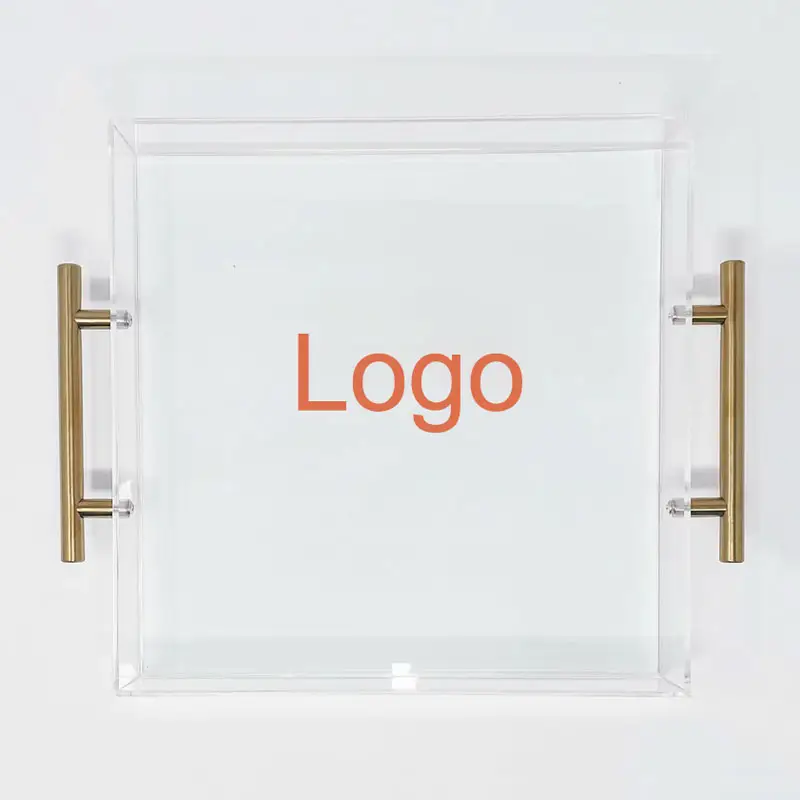 Пользовательский дизайн прозрачный акриловый лоток 6x6 с золотыми ручками