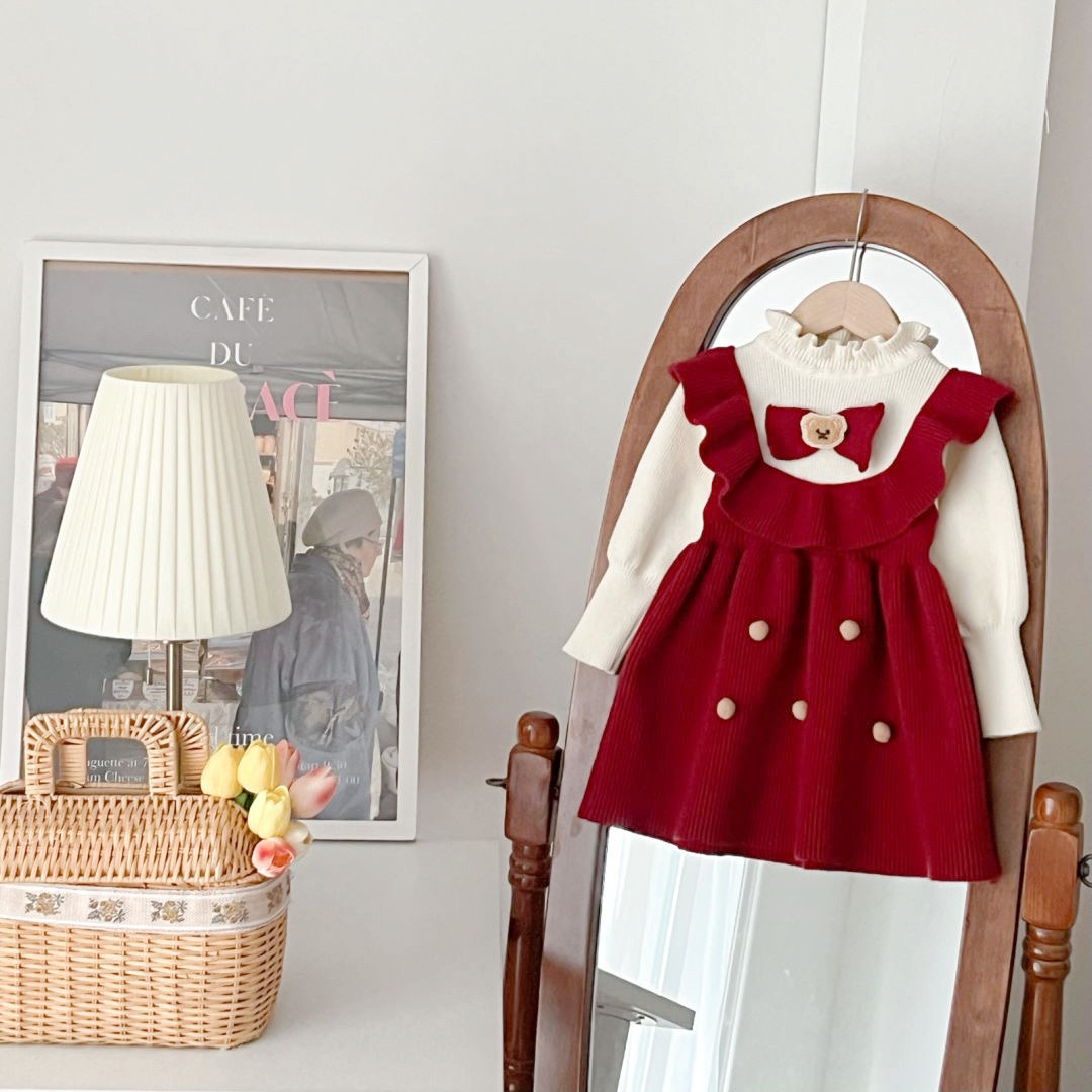 Red lace bear bow tie dress