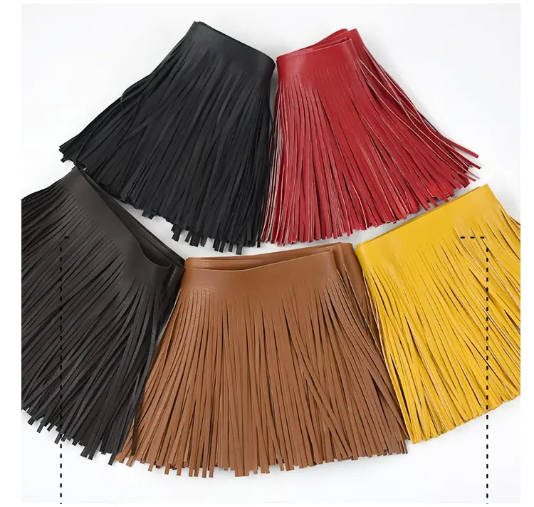 Meetee TF207 5mm DIY Garment Material Accessories Double Fringed Leather Hemline Multicolor PU Leather Tassel Fringe Trim Lace