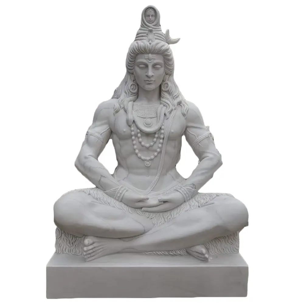 手彫り等身大仏像インド神大理石庭主シヴァバスト像