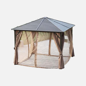 Kolayca monte edilmiş alüminyum toz boyalı Gazebo 3*4m tek çatı enine kaburga Metal çerçeve perde ve Net kamp çadırı - Product Image 5