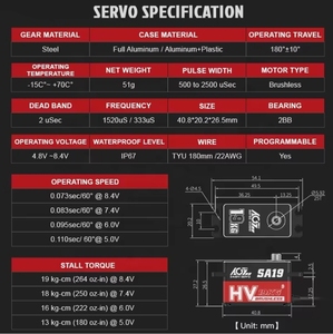 AGFRC SA19 19KG 0,073sec basso profilo 360 gradi servomotore programmabile senza spazzole intelligente Winch impermeabile Servo per auto Robot RC - Product Image 6