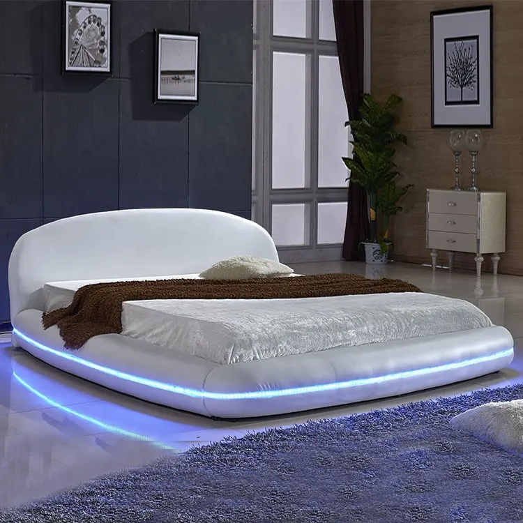 Tête de lit ronde Double lit LED vente chaude classique King Size blanc meubles de maison meubles chambre lit doux Design moderne