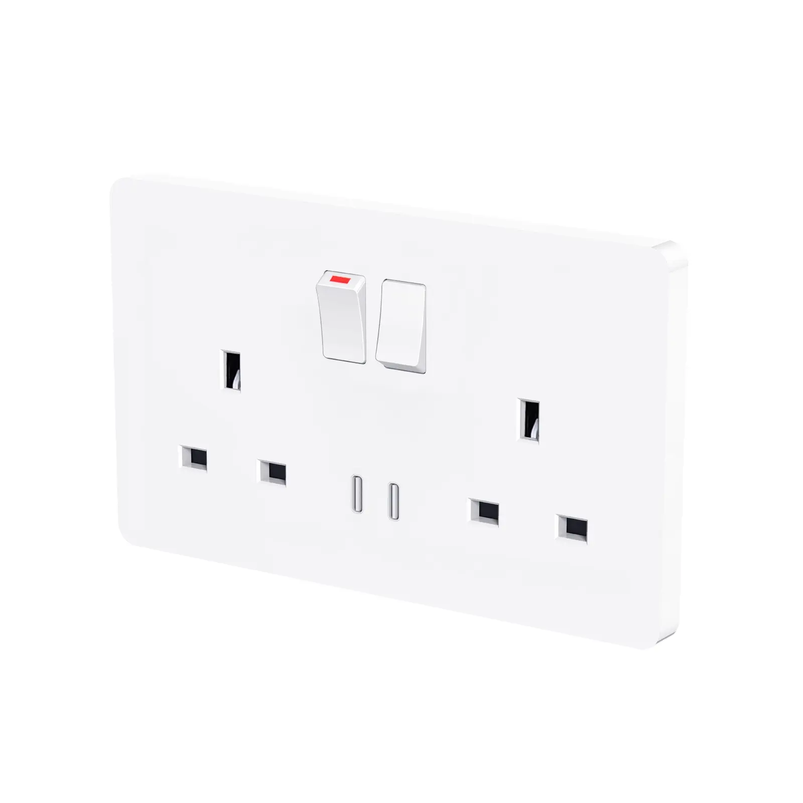 UKCA de alta qualidade 250V 13AMP UK tomadas USB elétricas inteligentes 2 gang duplo pólo 2 USB-C UK soquete interruptor com PD 36W