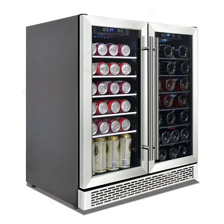 Josoo Led Wine Beer Fridge Encastrable Dual Zone Mini Wine Cellar Cooler 2 Door Electric Winecooler 180L 220V