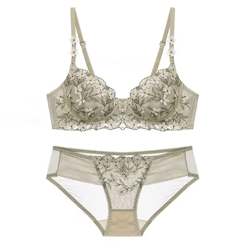 Lingerie francese da donna con seno piccolo raccolto sul set reggiseno in pizzo fiore ricamato reggiseno regolabile