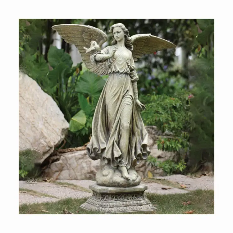 تزيين الحديقة في الهواء الطلق العتيقة الرخام الغرانيت مجنح الملاك تمثال فتاة مع تمثال الطيور للبيع