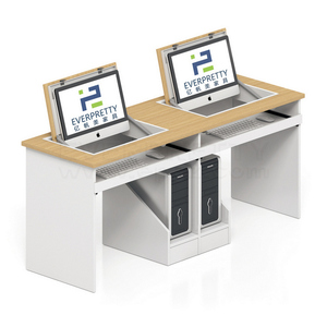Neueste Design Holz Schul möbel Klassen zimmer Bibliothek Labor Computer tisch für zwei Schüler mit Partition CPU-Halter - Product Image 3