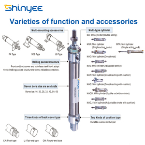 SHINYEE MA Series Single Acting Compact <strong>Pneumatic</strong> <strong>Cylinders</strong> Mini <strong>Pneumatic</strong> <strong>Cylinder</strong> Bore Size 10mm-300mm