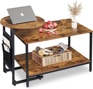 Wooden Two-piece Set <strong>Nested</strong> Coffee <strong>Table</strong> Round and <strong>Rectangular</strong> Living Room <strong>Table</strong> Set With Metal Frame - Product Image 1