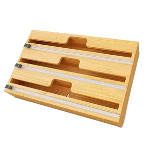 Mutfak depolama bambu ahşap ahşap plastik Wrap dağıtıcı folyo 3 1 Wrap dağıtıcı kesici ve etiketleri ile saklama kutusu - Product Image 3
