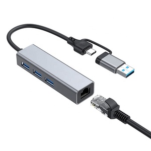 2in1 USB <strong>Type</strong> C <strong>Network</strong> Adapter with 3-Port USB 3.0 Hub to Ethernet RJ45 Lan Gigabit 10/100/1000Mbps Wired <strong>Computer</strong> Adapter - Product Image 4