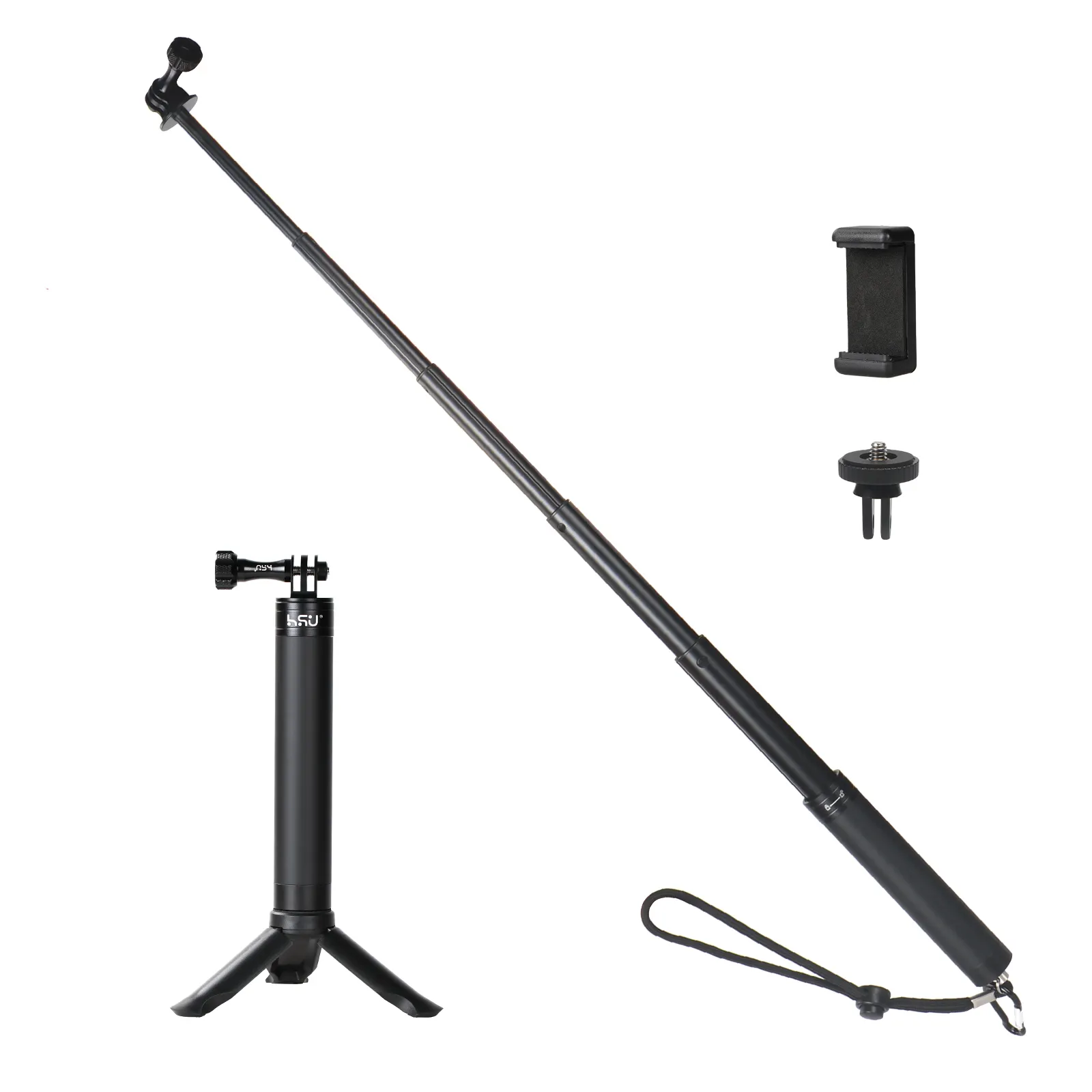 HSU 6.5 " - 26.4" bâton télescopique en aluminium extensible Selfie Stick/poignée monopode pour caméra d'action GoPros Hero12/11/10/9