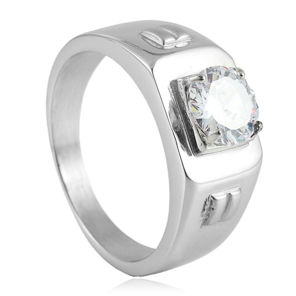 Steel-mounted white diamond