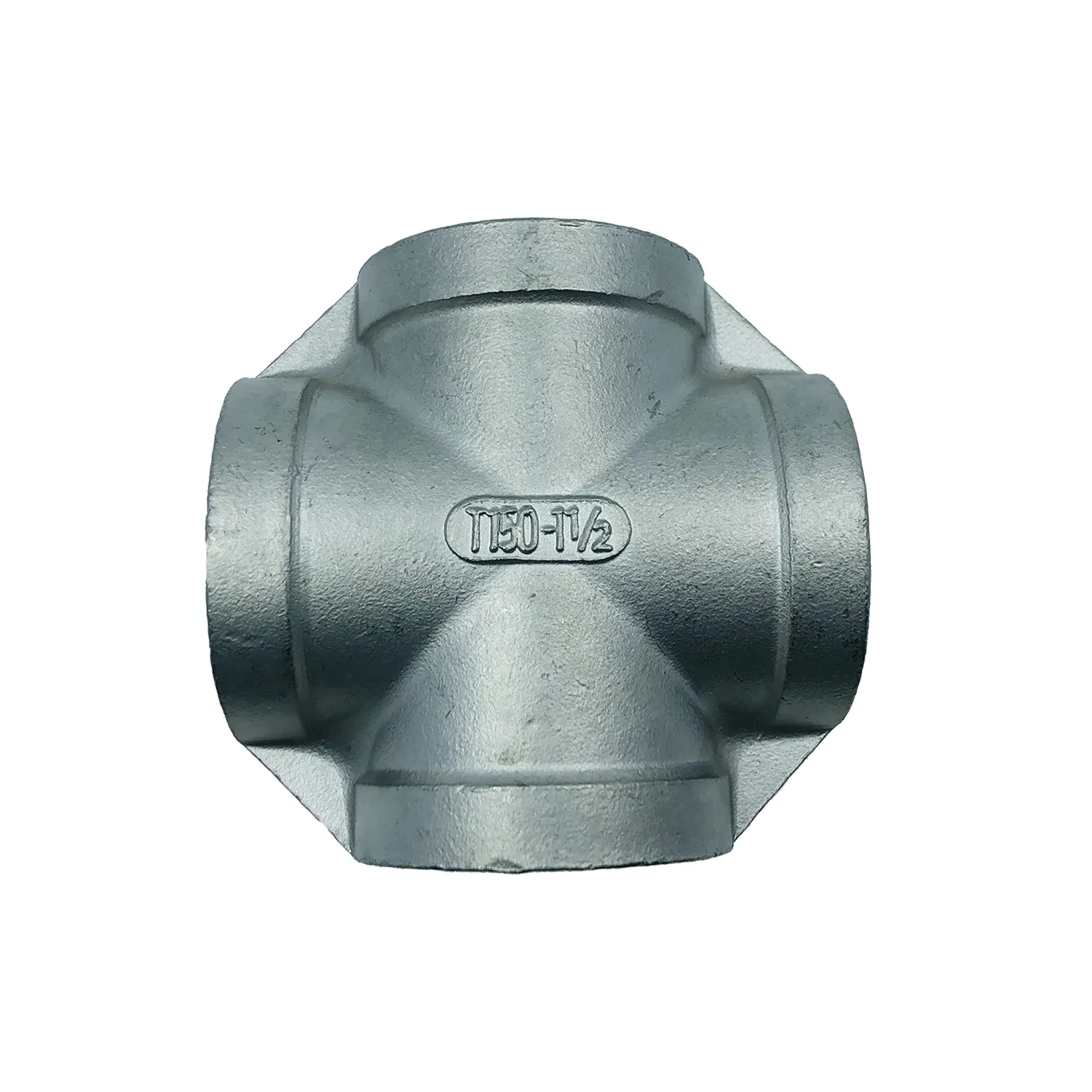 HYQY Lost Wax Casting Supplier 304 Stainless Steel Cross 4 Ways Valve Female Threaded Pipe Fitting Adaptor Connection