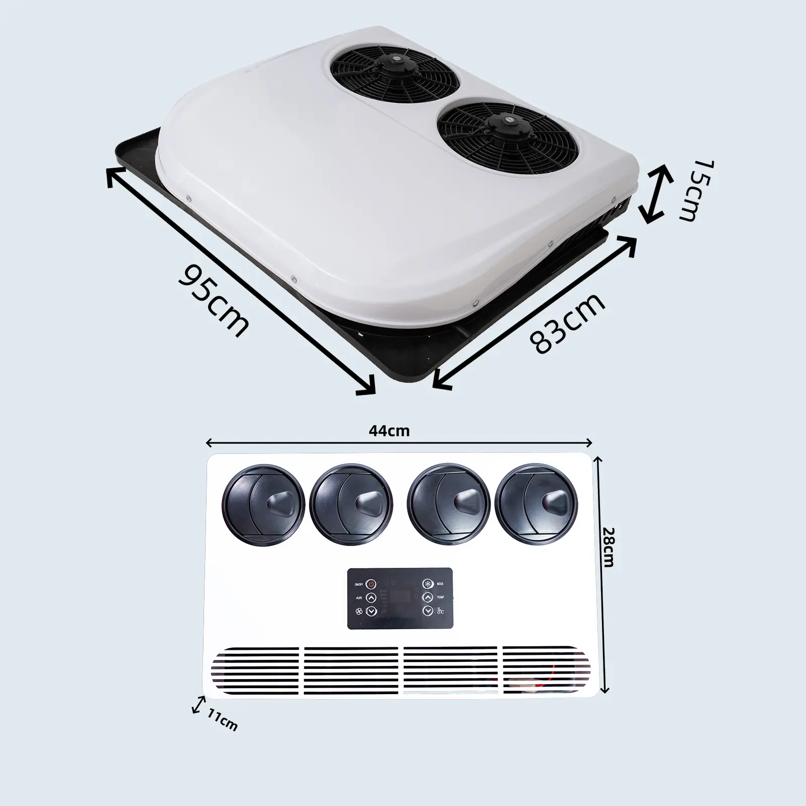 Ar condicionado para caminhão, trator, caravana, caravana, RV, van, refrigerador de estacionamento, sistema de ar condicionado 24V 12 volts