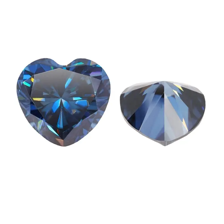 Moissanita con forma de corazón azul para joyería, piedra moissanita suelta, precio por pieza, venta al por mayor de fábrica