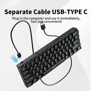 60% mới cơ khí USB Type-C chơi game Bàn phím RGB Backlit mini thiết kế Thiết bị chuyển mạch màu Đỏ Ergonomic cắm chơi cho máy tính xách tay/máy tính bảng kết hợp - Product Image 4