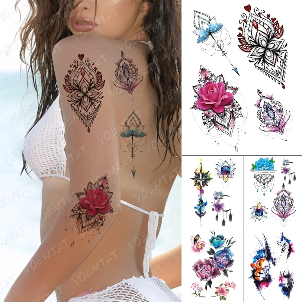 Тату-наклейки с искусственными кристаллами, водостойкие, временные татуировки